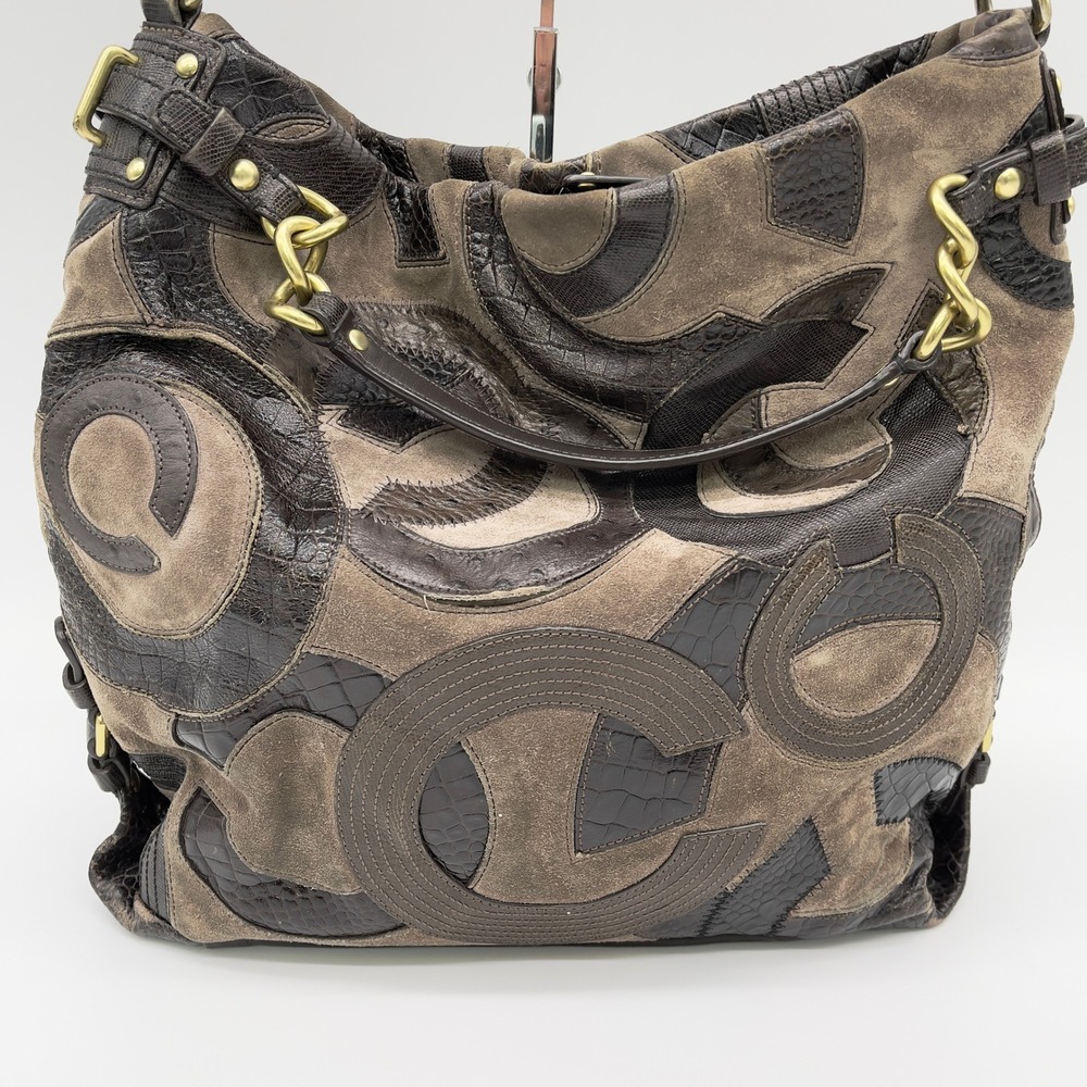 Coach Brooke Suede Large Hobo Bag Inlaid C Chocolate Brown Slouchy Retro 14340 - Picture 2 of 16